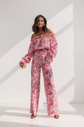 Off-Shoulder Ruffle Top & Wide-Leg Pants Two-Piece Set LaBalancia multicolor XS/S